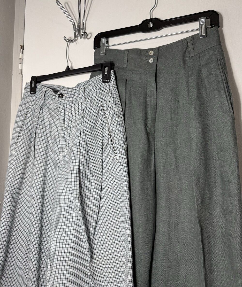 Vintage Liz Claiborne Double Pleated Hi Waist Trousers Linen Cotton 10-Lot of 2